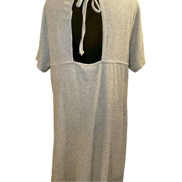 Heatherly for Stitch Fix Gray Ribbed Tie-Back Dress | Cozy Fall Lounge T-Shirt D - Picture 6 of 16